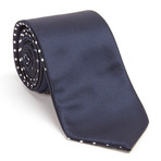 Reversible Dotted Tie + Silver Tie Bar Set // Navy + White