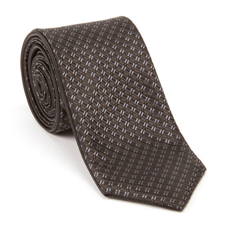 Reversible Self Print Tie + Silver Tie Bar Set // Black