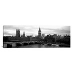 Bridge across a river, Westminster Bridge, Big Ben, Houses of Parliament, City Of Westminster, London, England // Panoramic Images (36"W x 12"H x 0.75"D)