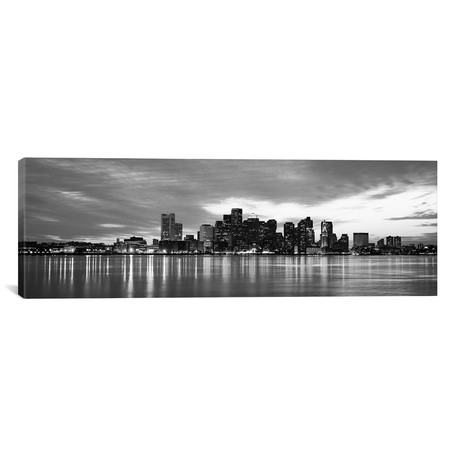 Boston Panoramic Skyline Cityscape // Black & White Sunset (36"W x 12"H)