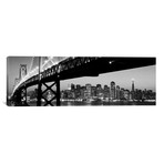 San Francisco Panoramic Skyline Cityscape // Black + White Night (36"W x 12"H x 0.75"D)