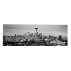 Seattle Panoramic Skyline Cityscape (Black & White - Evening) // Unknown Artist (36"W x 12"H x 0.75"D)