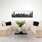Chicago Panoramic Skyline Cityscape (Black & White - Dusk) // Unknown Artist (60"W x 20"H x 0.75"D)