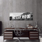 Hollywood Panoramic Skyline Cityscape (Black & White - Sign) // Unknown Artist (36"W x 12"H x 0.75"D)