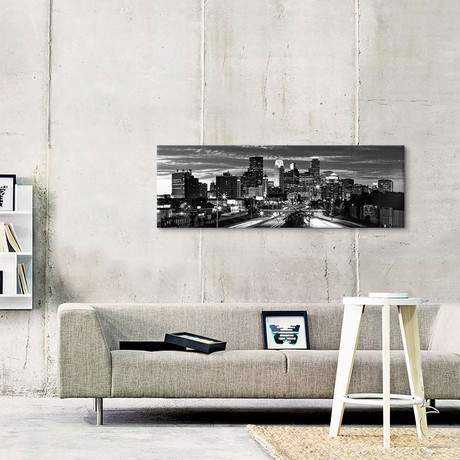 Minneapolis Panoramic Skyline Cityscape (Black & White - Evening) // Unknown Artist (36"W x 12"H x 0.75"D)