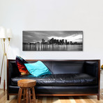 Boston Panoramic Skyline Cityscape // Black & White Sunset (36"W x 12"H)