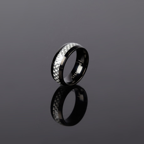 Titanium Ring with Carbon Fiber // Black + White (size 9)