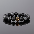 Lava Bead Stainless Steel Detail Bracelet // Black + Gold