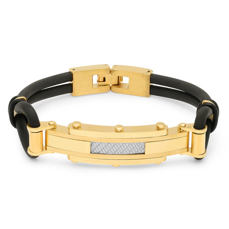 Rubber Carbon Fiber Design Bracelet // Black + Gold