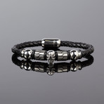 Leather Bracelet with Stainless Steel Skull // Metallic