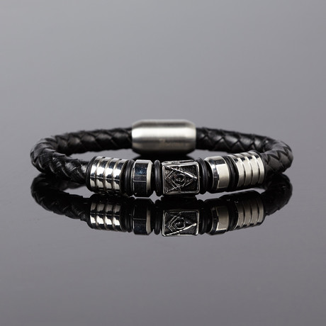 Leather Bracelet with Stainless Steel Detail // Black