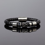 Leather Bracelet with Stainless Steel Detail // Black