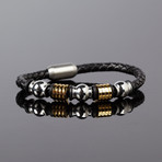 Detailed Braided Leather Bracelet // Black + Gold + Silver