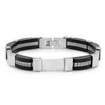 Black Rubber Bracelet with Silver Tone // Metallic