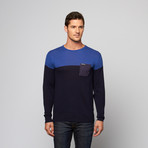 Color Block Pullover Sweater // Navy + Royal Blue (M)