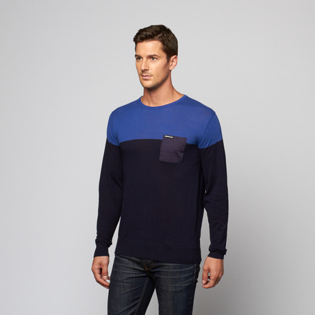 Color Block Pullover Sweater // Navy + Royal Blue (S)