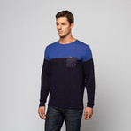 Color Block Pullover Sweater // Navy + Royal Blue (M)