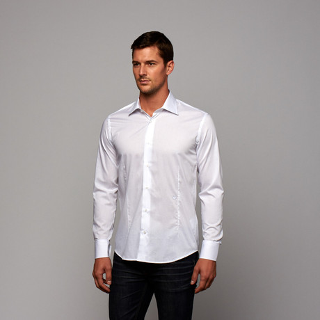 Button-Up Shirt // White + Navy Stripe (US: 15.5R)