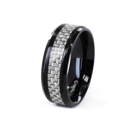 Black Plated Steel + Grey Carbon Fiber Ring (Size 7)