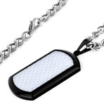 Black Steel + White Carbon Fiber Dog Tag Pendant