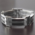 Stainless Steel Carbon Fiber Cable Wire Bracelet // Black + Silver // 21mm