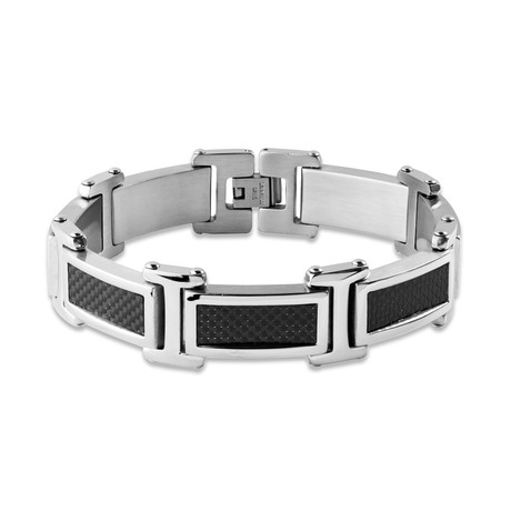 Stainless Steel + Black Carbon Fiber Link Bracelet