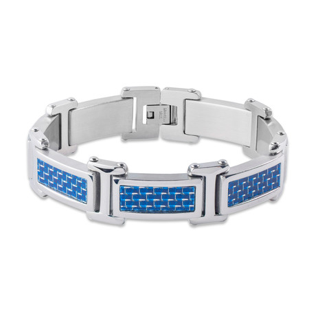 Stainless Steel + Blue Carbon Fiber Link Bracelet