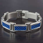 Stainless Steel + Blue Carbon Fiber Link Bracelet