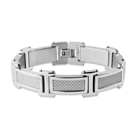 Stainless Steel & Grey Carbon Fiber Link Bracelet