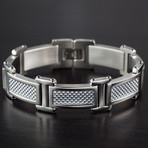 Stainless Steel & Grey Carbon Fiber Link Bracelet