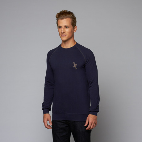 Contrast Fitted Pullover Sweatshirt // Navy (S)