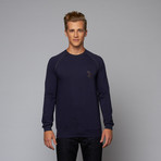 Contrast Fitted Pullover Sweatshirt // Navy (2XL)