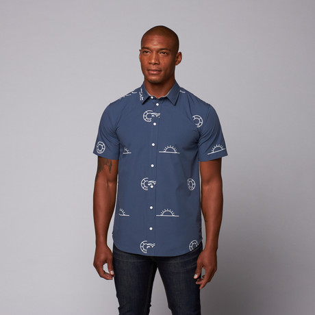 Nautical Print Short Sleeve Shirt // Blue (S)