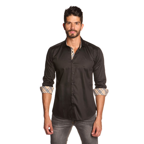 THOMAS Button Up Shirt // Black + Tan Plaid (S)