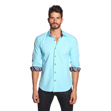 THOMAS Button Up Shirt // Turquoise Ditsy Print (S)