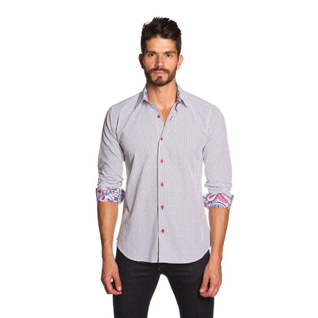 THOMAS Button Up Shirt // Navy + Pink Dot (S)