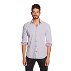 THOMAS Button Up Shirt // Navy + Pink Dot (L)