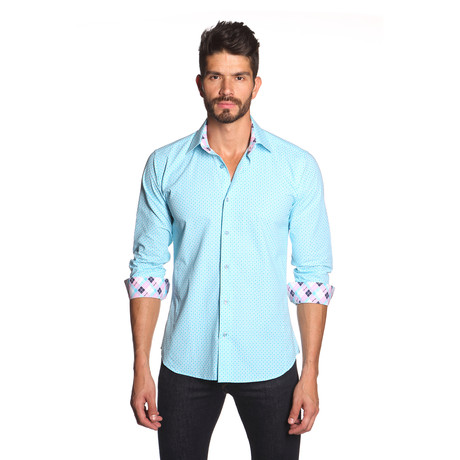 THOMAS Button Up Shirt // Turquoise Geometric (S)