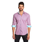 THOMAS Button Up Shirt // Pink Multi Stripe (M)