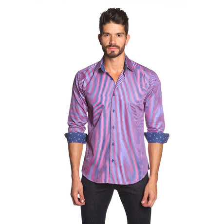 THOMAS Button-Up Shirt // Pink + Navy Stripe (S)