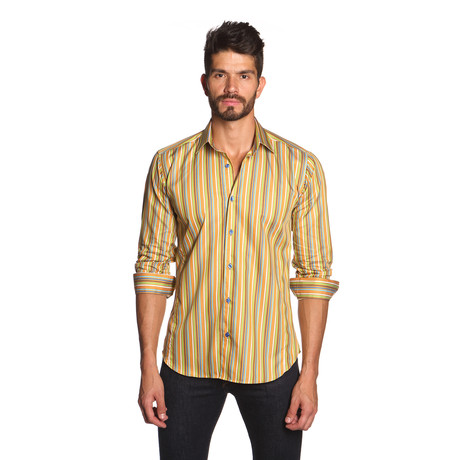 THOMAS Button Up Shirt // Orange Multi Stripe (S)