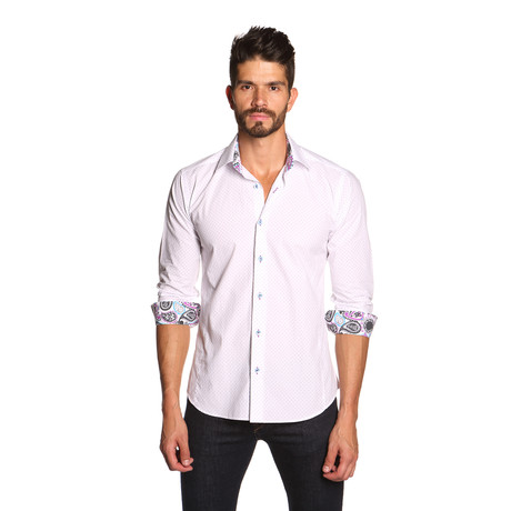 THOMAS Button Up Shirt // White + Lilac Dot (S)