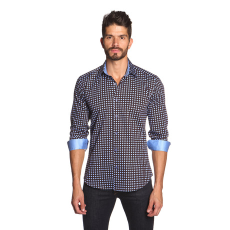 THOMAS Button-Up Shirt // Brown + Blue Print (S)