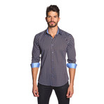 THOMAS Button-Up Shirt // Brown + Blue Print (L)