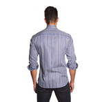 Jared Lang // THOMAS Button-Up Shirt // Blue + Black Stripe (2XL)