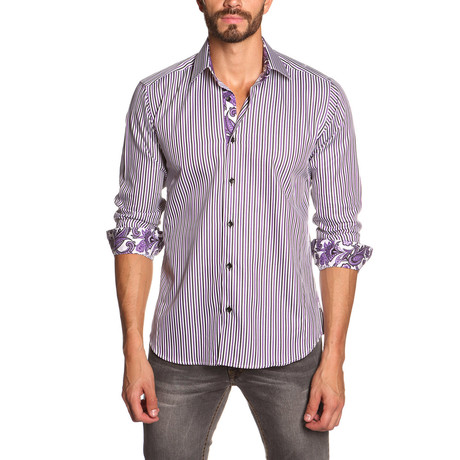 Jared Lang // THOMAS Button-Up Shirt // Purple + Black Stripe (S)