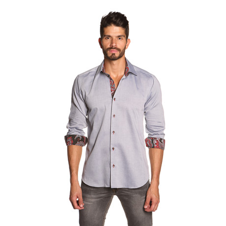 THOMAS Button-Up // Grey + Red Paisley (S)