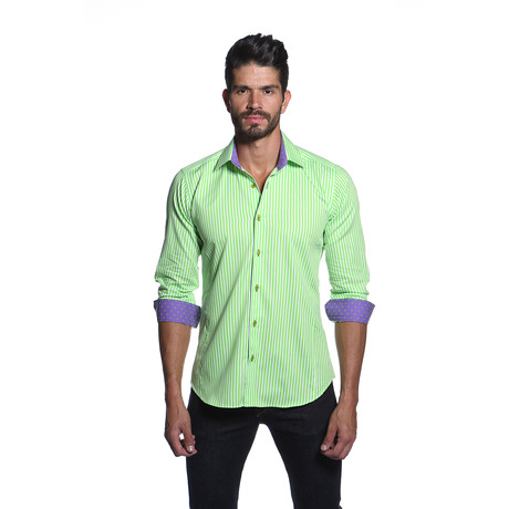 THOMAS Button Up Shirt // Lime Green Stripe (S)