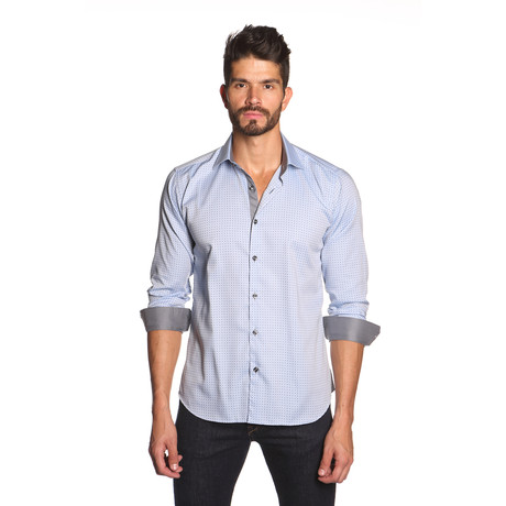 THOMAS Button Up Shirt // Light Blue + Grey Dot (S)