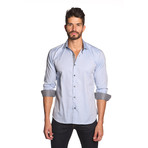 THOMAS Button Up Shirt // Light Blue + Grey Dot (L)